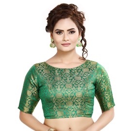 Madhu Fashion Women's Polyester Half Sleeve Saree Blouse (Mf2003) 42 Bottle Green