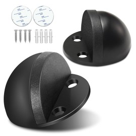 Door Stop, Adhesive Floor Door Stopper for Bottom of Door Stainless Steel No Drill Door Stoppers Wall Protector Rubber Bumper, 2 Pack Floor Mounted Door Stops, Black