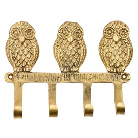 IndianShelf 1 Piece Key Holder Owl Vintage Brass Decorative Wall Hooks for Hanging Unique Coat Rack Wall Mount Antique Towel Hangers Gold