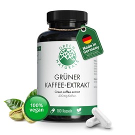 Grüner Kaffee Kapseln mit besonders hochdosierten 400 mg Koffein - 180 Kapseln - Grüner Kaffee Extrakt mit Chlorogensäure
