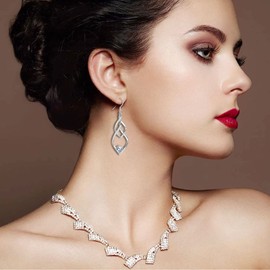 Dangly Earrings for Women, Silver Drop Earrings with Cubic Zirconia for Girl│Double Twisted Linear Silver Earrings Jewellery│Hypoallergenic Dangle Earring for Sensitive Ears