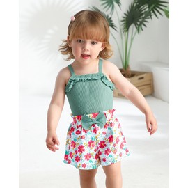 Kucnuzki Toddler Baby Girl Clothes 18-24 Months Sleeveless Summer Crop Tank Tops Green Ruffle Cute Shirts Casual Bow Tie Short White For Toddler Girl Outfit