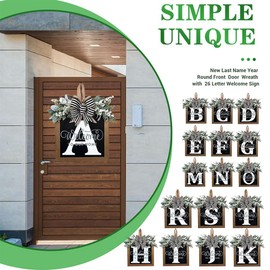 Last Name Welcome Sign for Front Door Wreath All Year Round Decorations Front Porch Decor Hanging Gift for Farmhouse Home Outdoor and Indoor (A)