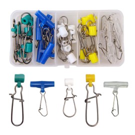 AGOOL Fishing Line Sinker Slide with Hooked Snap - 30pcs/Box High-Strength Braid Line Sinker Slider with Duo Lock Snap Hooked Snaps Sinker Weight Connector with Safety Snap Fishing Accessories