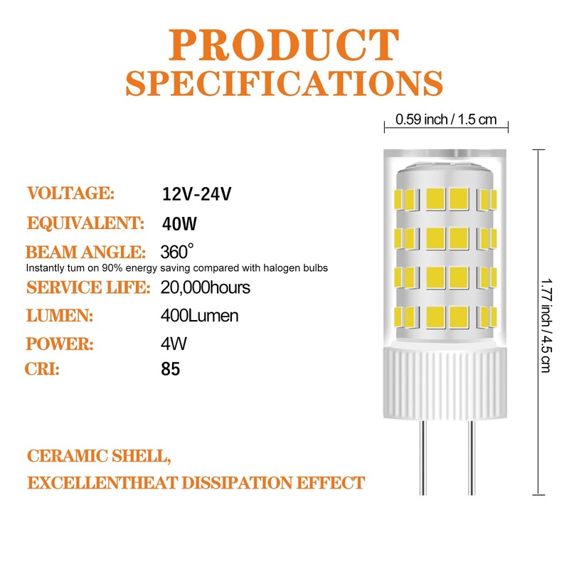 HUIMEIJIA G5.3 LED Bulb 12-24v 4W Equivalent to 40W Halogen