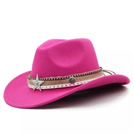 Unbranded Hot Pink Western Cowboy, Cowgirl Hat, Lone Star Strap, Men Women Retro Wide Brim