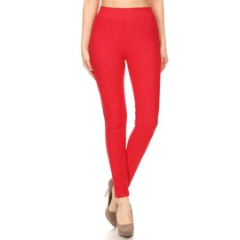 Leggings Depot Women's Cotton Blend Stretch Pull-on Jeggings Casual Pants with Pockets (Red, Large)