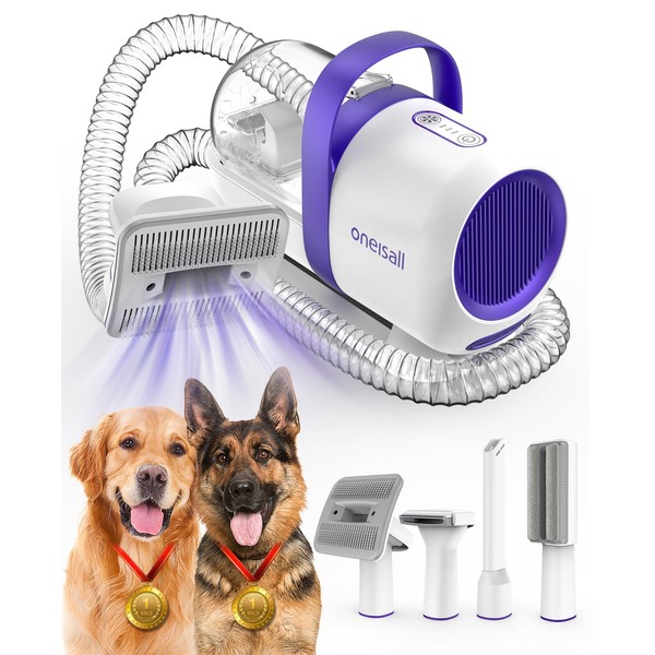 oneisall Dog Vacuum Brush for Shedding Grooming & 4 pcs Pet Grooming Vacuum Tools, 1.5L Dog Hair Vacuum Dog Brush, Pet Hair Remover, Pet Supplies for Home Cleaning(Purple)