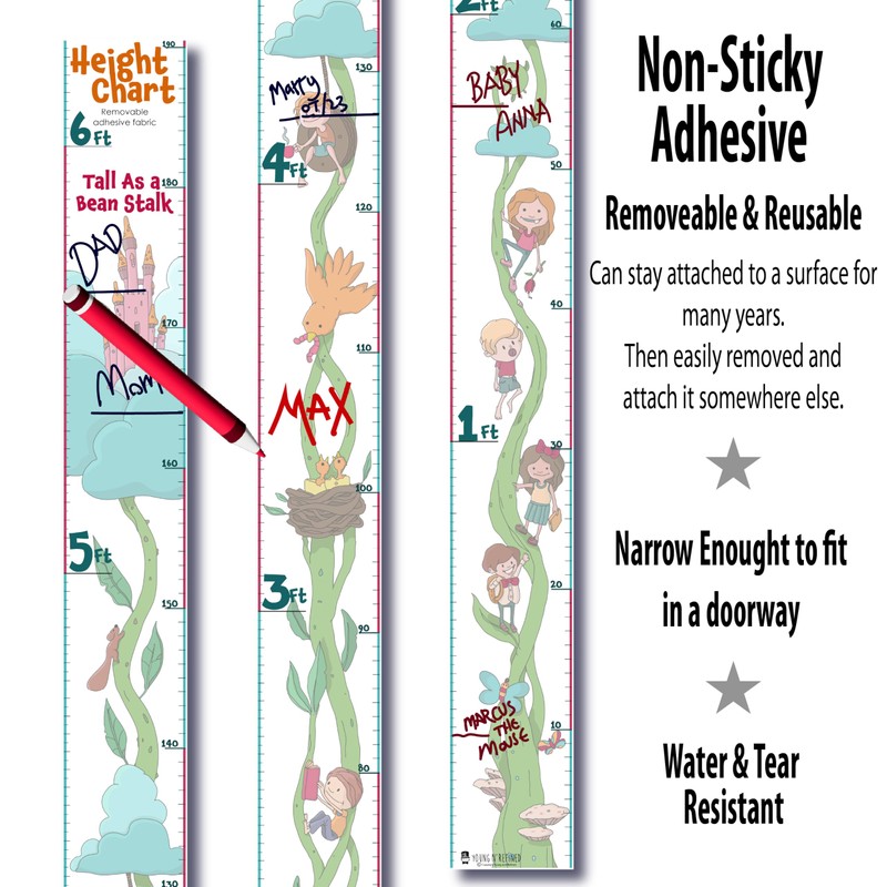 Growth Height Chart Kids Room Décor Reusable Decal (Bean Stalk)