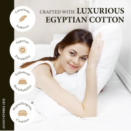 Ashton Sheets 100% Egyptian Cotton King Size Sheet Set - 600 Thread Count Egyptian Cotton Sheets Set for King Size Bed (4 Pc, White), Soft, Cooling, Luxury Hotel 16" Deep Pocket Sateen Bedsheet