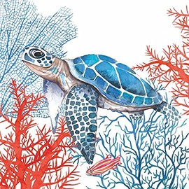 Irvint & Co Set of 20 Individual Decoupage Paper Party Napkins Turtle Watercolor Decor Luncheon Beverage Napkin for Birthday, Holiday, Wedding, Cocktail Party