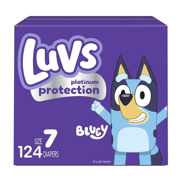 Luvs Size 7 Baby Diapers, Platinum Protection Bluey Diapers for