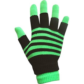 Boys & Girls Unisex Neon Stripes Magic 2 in 1 Winter Gloves with Fingerless Gloves (Neon Green)