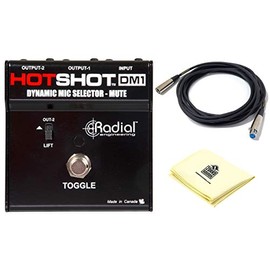 Radial HotShot DM1 Microphone Switcher Stage Mic Toggle Pedal with Microphone Signal Splitter Mute Footswitch BUNDLE with Senor 20' XLR Microphone Cable and Zorro Sounds Instrument Polishing Cloth