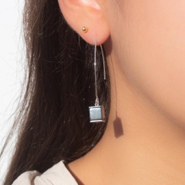 NILUXE DESIGN - Ohrringe Damen Natursteine Schwarze Hämatit - Hängende Ohrringe aus Edelstahl - Ohrringe mit Heilkristallen - Schutzamulett (Silber)