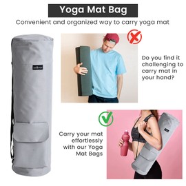TJC Portable Yoga Mat Bag with Storage Pockets and Adjustable Shoulder Strap Yoga Mat Carry Luggage Bag Made of 100% Polyester Durable Lightweight Side Washable Travel Size 70x20x1 Cm - Light Grey