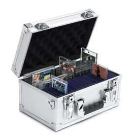 HEWEI WORKS Collectable Trading Card Cases, Toploaders Storage Box, Magnetic Card Storage Hard Cabinet, Graded Card Storage Case, Sports & Trading Collector Storage Box (Silver)