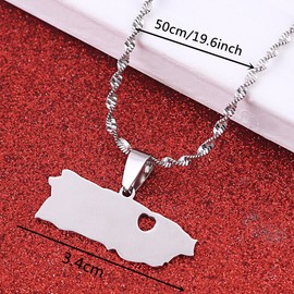 Stainless Steel Puerto Rico with Heart Map Pendant Necklace PR Puerto Ricans Jewelry Gifts