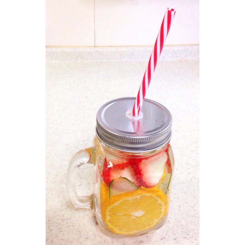 Glass Drink Jar 13.8 fl oz (380 ml) with Straw,