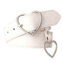 AWOCAN Fashion Women PU Leather Belt with Heart Shaped Buckle for Casual Dresses Jeans Pants dresses (STYLE2-WHITE)