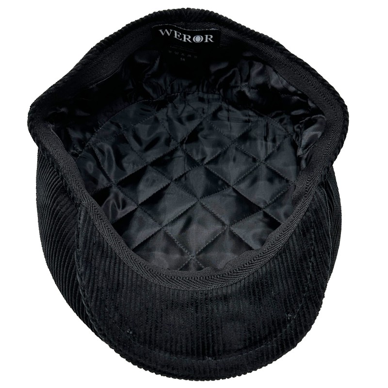 WEROR WEROR-396.1 Men's Flat Cap Peaked Cap Cord, black, 59