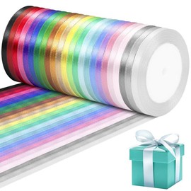 GENHH 24 Rolls Satin Ribbon Ribbons 22.8 m x 6 mm Gift Ribbon Satin Ribbons Colourful Silk Ribbon Polyester Satin Ribbon for DIY Gift Packaging Wedding Decoration Christmas