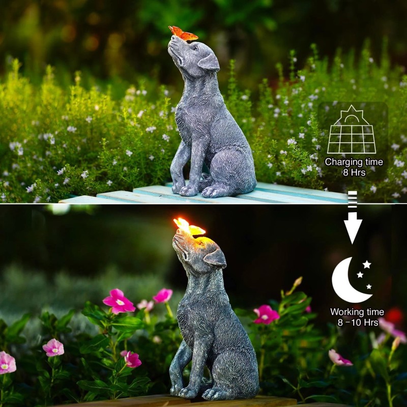 Goodeco Dog Statue with Solar Butterfly - Ideal Gifts for