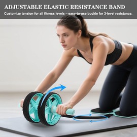 2025 New Double-Wheel Ab Roller for Core Training – Rebound Design with Adjustable Elastic Band, Silent Non-Slip Wheels, Detachable Build, Knee Pad & Bands – Home Gym Gear for Men/Women (Pink)