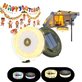 Solar Powered & USB Rechargeable Camping String Lights Outdoor - 32.8Ft 2 in 1 Waterproof Tent Lights for Camping, Hiking, Backyard, Patio (5 Lighting Modes, Portable, 32.8Ft Length)