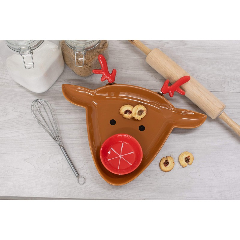 Transpac Y7786 Dolomite Reindeer Chip and Dip, Set of 4