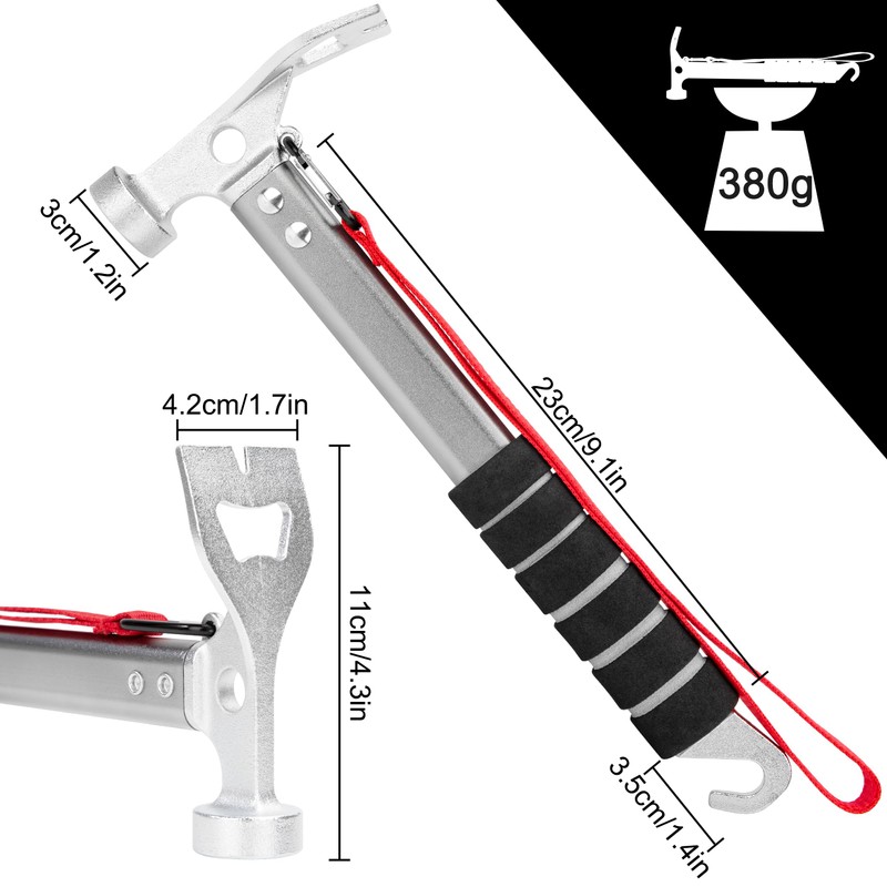 AYMQC Tent Hammer Lightweight Aluminium Camping Hammer with Hook Multifunctional