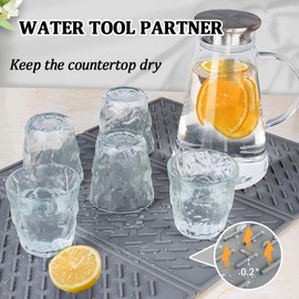 Silicone Dish Drying Mat for Kitchen Counter, Collapsible Trifold Large Dish Drainer Mat, Drying Mat with Hook, 24x16In Non-Slip Silicone Sink Mat, Easy to Clean