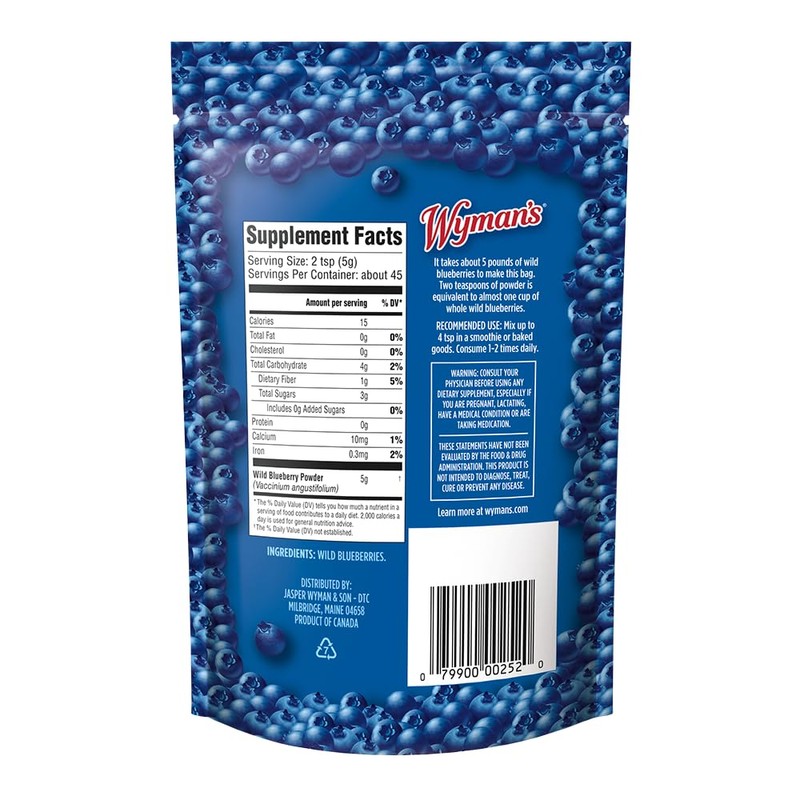 Wyman's Wild Blueberry Powder - 100% Wild Blueberries, No Sugar