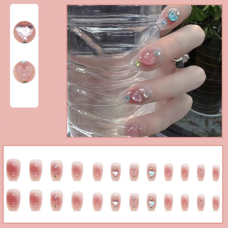 POKENGDA Acrylic Fake Nails 3D Heart Design,Coffin Press on Medium