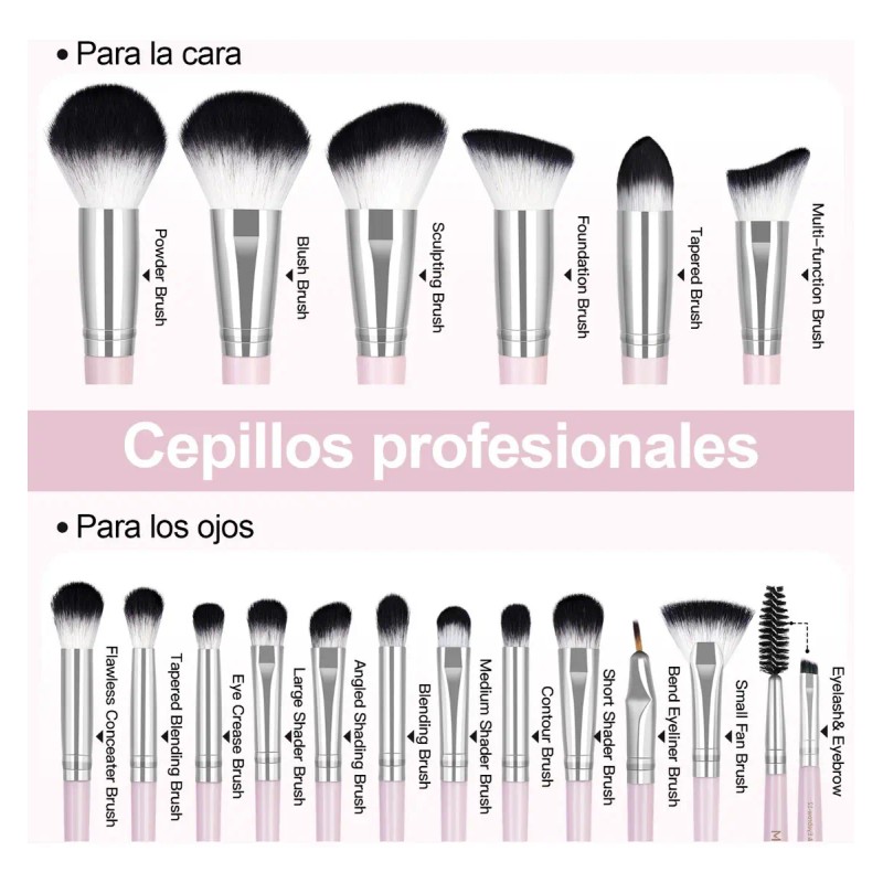 18 Piezas Brochas Set De Brochas Maquillaje Profesional Color Rosa+oro