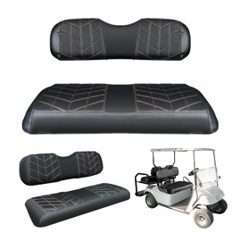 PZWLI 4PCS Golf Cart Seat Covers Kit, Front and Rear Seat Covers,Vinyl Seat Covers Accessories, No Staples（Black&Brown Stitch） (Fits EZGO TXT 1994-2013/EZGO RXV)