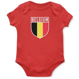 Purple Print House Baby Boys Belgium Flag Badge Retro Babygrow - Football Country European 2021 Supporters Gifts for Baby - 2020 Belgian Tournament Footy Soccer Top, 0-3 Months, Red