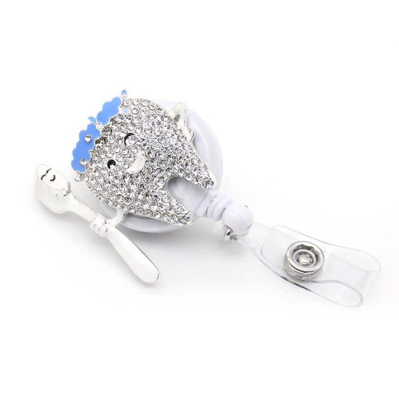 Smiling Tooth Rhinestone Alloy Badge Holder Cute Retractable ID Badge