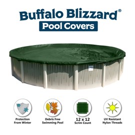 Buffalo Blizzard Supreme Plus Winter Cover for 28-Foot Round Above-Ground Swimming Pools | Green/Black Reversible | 4-Foot Additional Material | Wind Guard Clips Included
