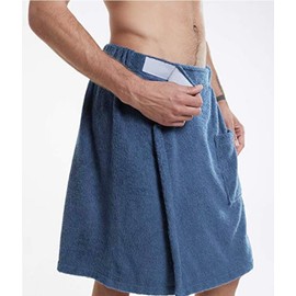 FUNTALE Men Soft Wearable Bath Towel, Men’s Bath Wrap, Coral Fleece Bath Towel,Adjustable Body Wrap Towel for Men (1 PC) (Blue)