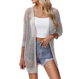 Zeagoo Short Sleeve Cardigans for Women Lightweight Summer Crochet Cardigan Oversized Open Front Boho Kimono