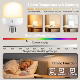 Cadrim Rechargeable Light Bulbs 2 Pack, Battery Operated Light Bulbs with Remote Control, USB-C Rechargeable E26/E27 Bulbs, RGB Color Changing, Dimmable, Magnetic Detachable Base