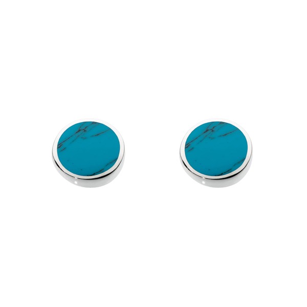 Dew Sterling Silver and Synthetic Turquoise Round Stud Earrings