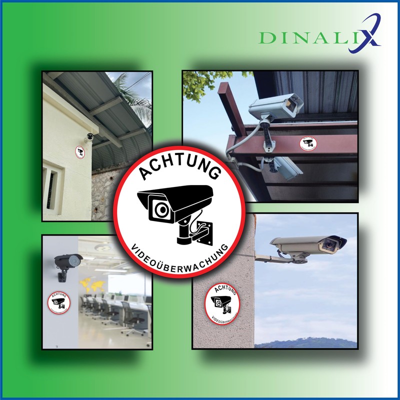 Pack of 10 Stickers Video Surveillance Sign Diameter 14 cm