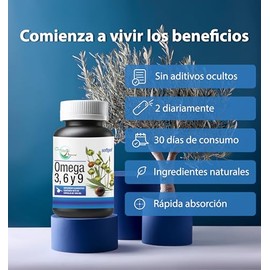 Omega 3, 6 y 9 de 60 Cápsulas de 1000mg. aceites vegetales - linaza, olivo y chia - Ingredientes naturales: 100% - (EPA y DHA). Green house