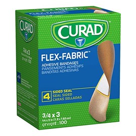 Curad Flex - Vendas adhesivas de tela, tamaño del vendaje es de 3/4" x 3" (caja de 100)