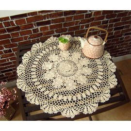 Lelefly Cotton Handmade Crochet lace Table Runners Round Tablecloth Doilies Doily Table Dresser Scarf Décor,22 inch,Beige