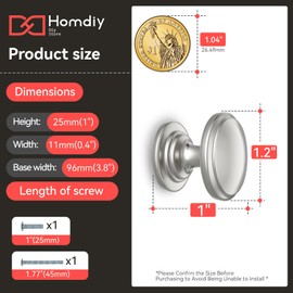 homdiy 25 Pack Brushed Nickel Cabinet Knobs Sliver Round Drawer Knob for Kitchen Cabinets Dresser Drawers Pulls Zinc Hardware Handle
