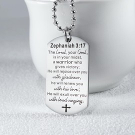 FAYERXL Christian Scripture Religious Dog Tag Necklace,Catholic Bible Verse Baptism Confirmation Sacrament Gifts
