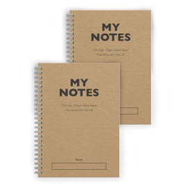 Classic Notes My Notes - 2 Pack - Two Kraft A5 wiro Sustainable Notebooks - 150 Lined pages/75 Sheets - Three Designs To Choose From - 90gsm quality white FSC accredited ruled paper